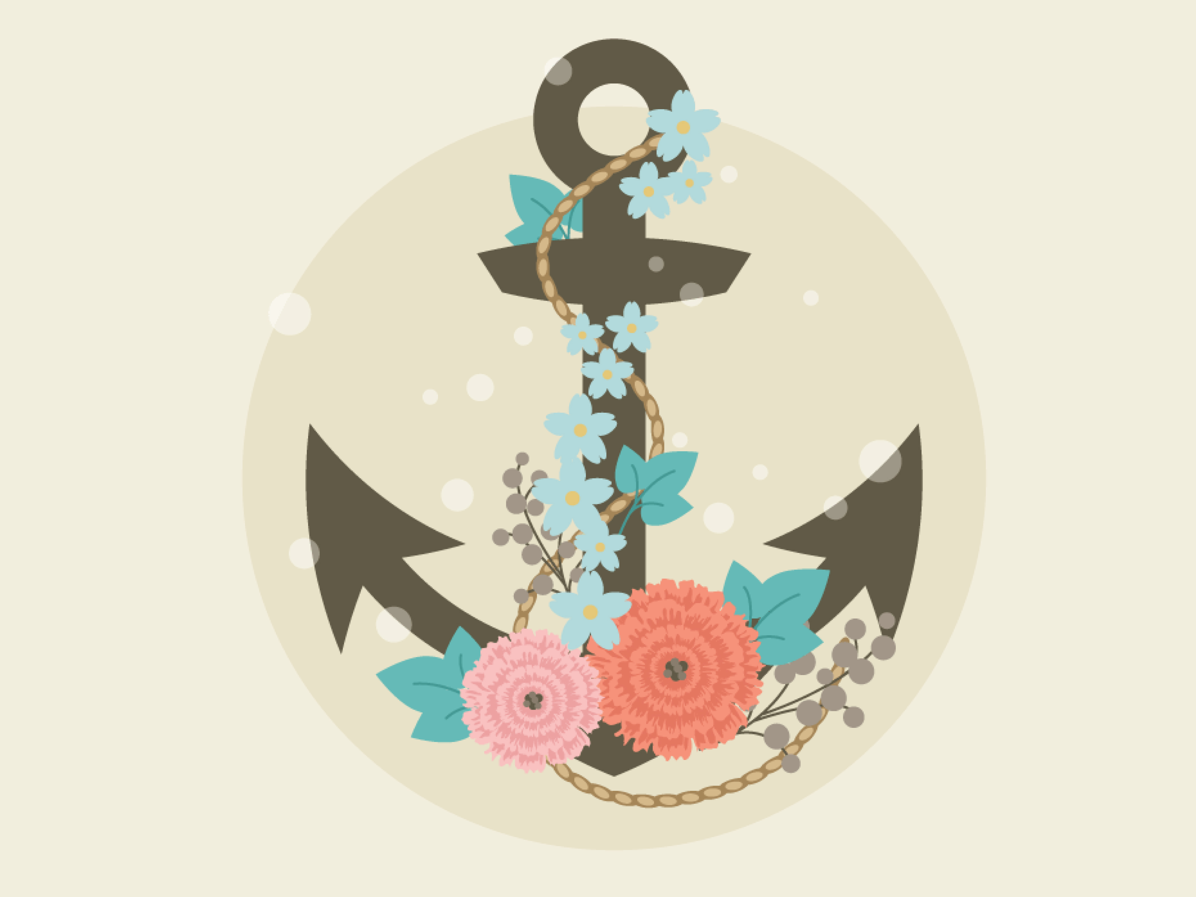 在Adobe Illustrator中绘制鲜花装饰的船锚