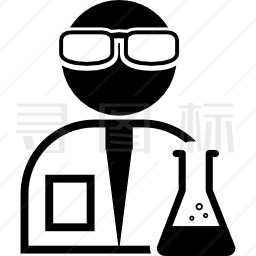 科学家带化验室护目镜和化学试剂瓶图标