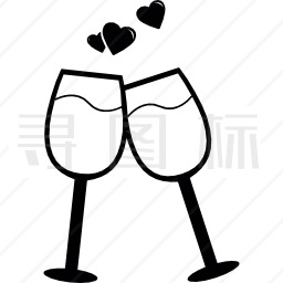 爱情两个爱心玻璃杯子碰到一起图标