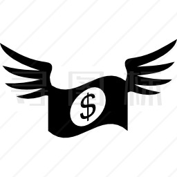 带翅膀的美元钞票图标
