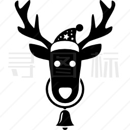 驯鹿头戴着Santa帽子，脖子上挂着铃铛图标