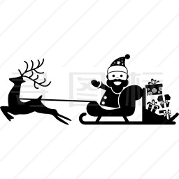 驯鹿扛着雪橇的圣诞老人图标