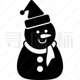 带帽子和围巾的圣诞黑雪人图标