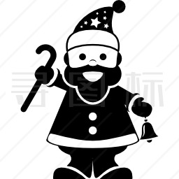 圣诞老人一只手扶着手杖，另一只手拿着一个小铃铛。图标