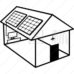 屋顶太阳能电池板的太阳能房屋建筑图标