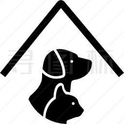 宠物旅馆与屋顶下的狗和猫的招牌图标