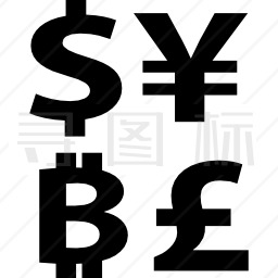 比特币与美元和英镑符号的货币符号图标