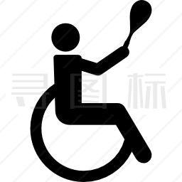 残疾人轮椅上的残疾人网球训练图标