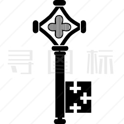 带菱形花和十字架的钥匙图标