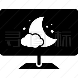 具有夜间图像的计算机睡眠模式监视器屏幕符号图标