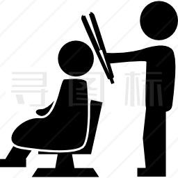 美发师站在椅子后面，坐在椅子后面。图标
