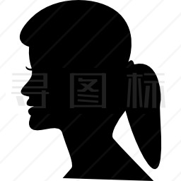 带马尾辫的女性头部轮廓图标