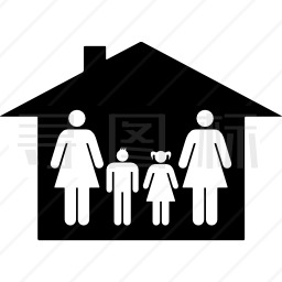 四名男、女儿童在一所房子里组成的熟人组图标