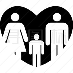 爸爸妈妈带着儿子在心中象征着熟悉的爱图标