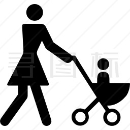 母亲陪儿子在婴儿车上散步图标
