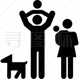 有两个婴儿和一只狗的父亲和母亲的家庭图标