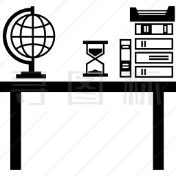 教师类桌面与书架堆叠地球地球与沙钟图标
