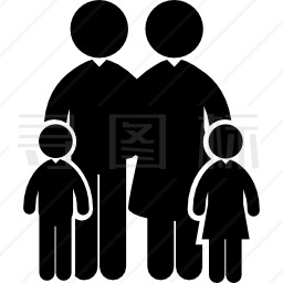 四个家庭，两个未成年人和两个成年人图标