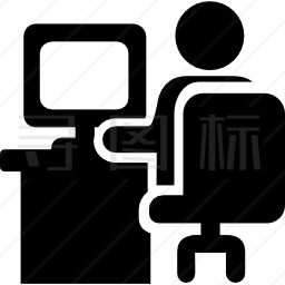 坐在办公桌前坐在电脑监视器前的人图标