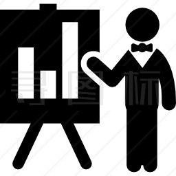 商人在黑板上用统计栏展示工作图标