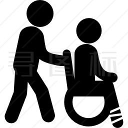 男人推着轮椅上坐着受伤的人图标