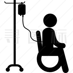 病人坐在轮椅上用盐通过剪影图标