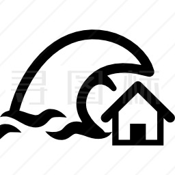海啸象征一个家和一个大海浪图标