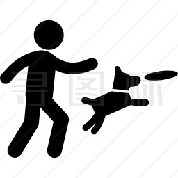 男人扔光盘和狗跳跃捕捉它图标