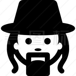 戴帽子、长头发和山羊胡子的男人图标