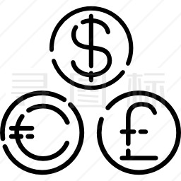 美元欧元和英镑硬币图标